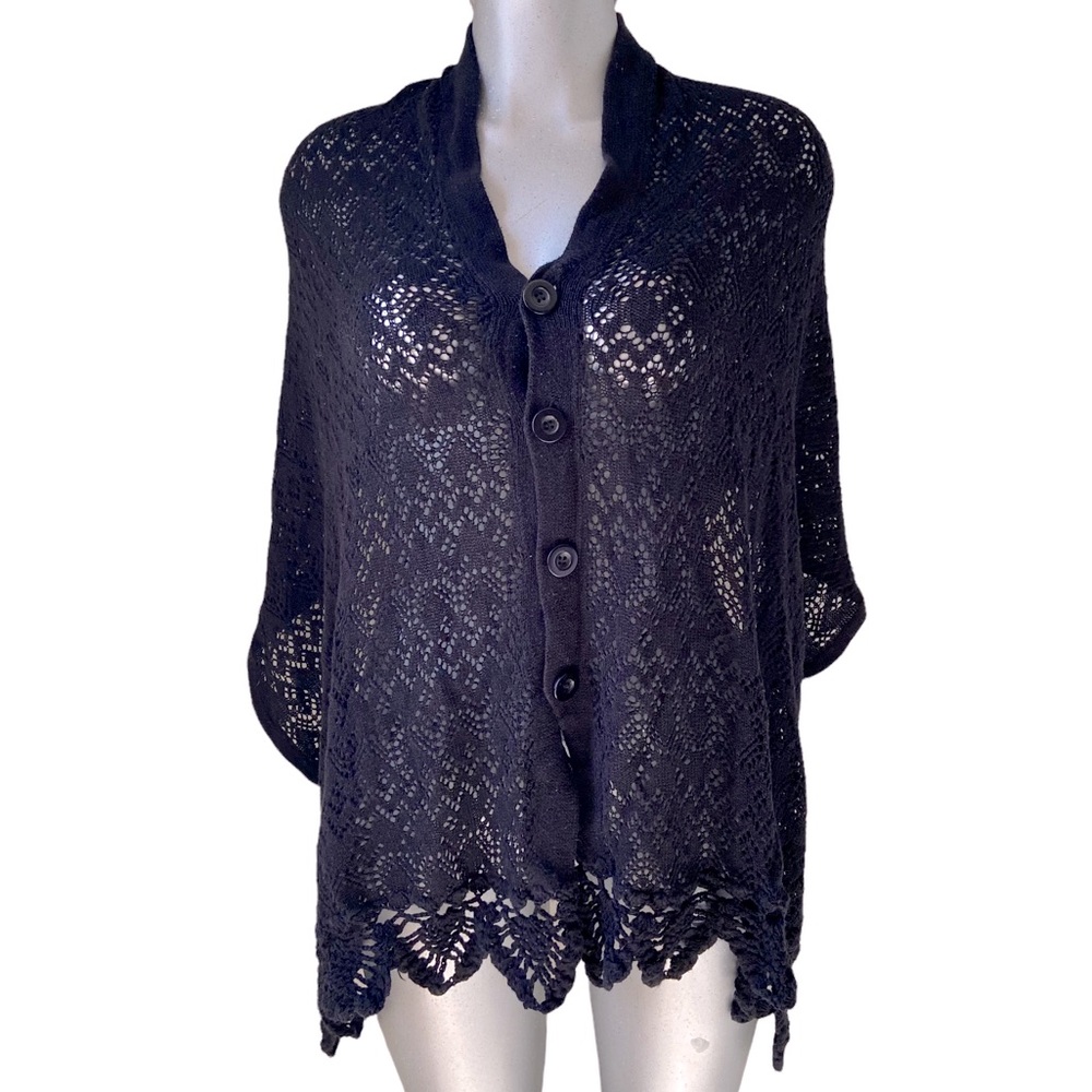 Vntg Crochet Shawl Poncho Cape Open Knit Mantle Boho Grannycore Coastal Witchy